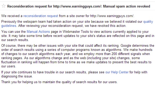 Google Manual Spam Penalty 