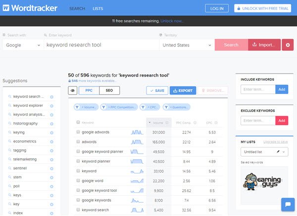 Wordtracker best sale keyword tool