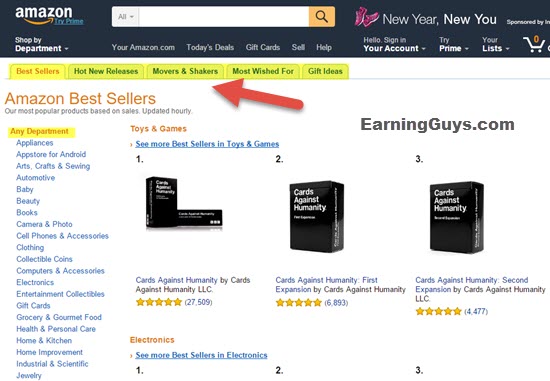 Amazon Bestsellers to find Affiliate Products