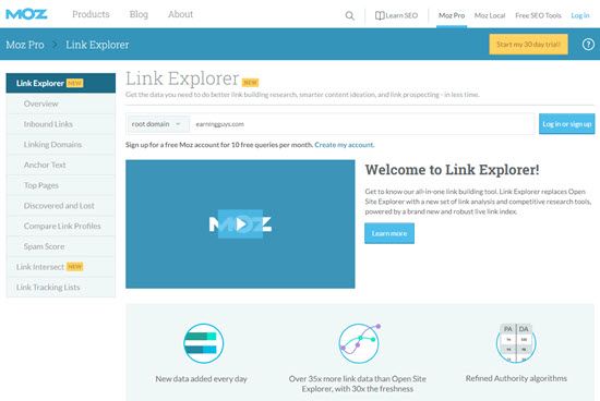 Moz Link Explorer Domain Authority Checker