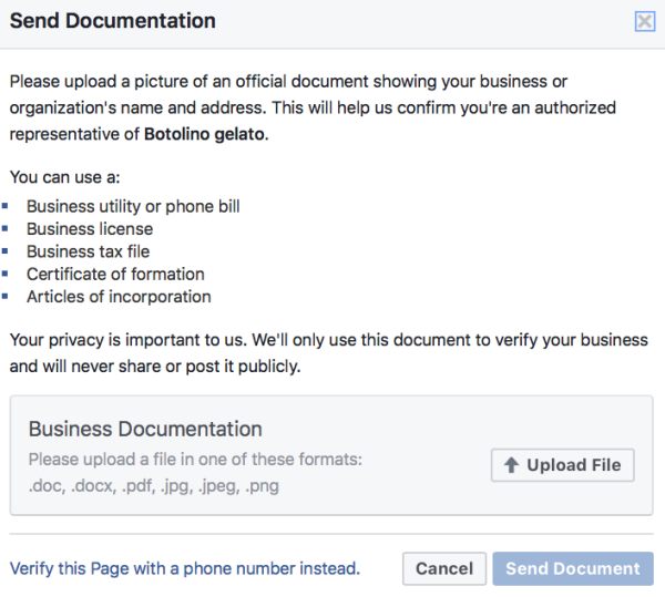 Facebook Page Verification Documents