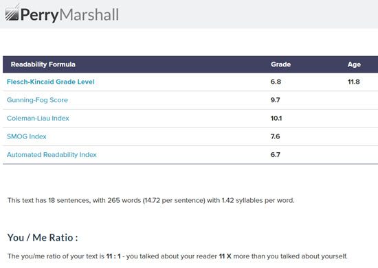 PerryMarshall Readability Score Checker