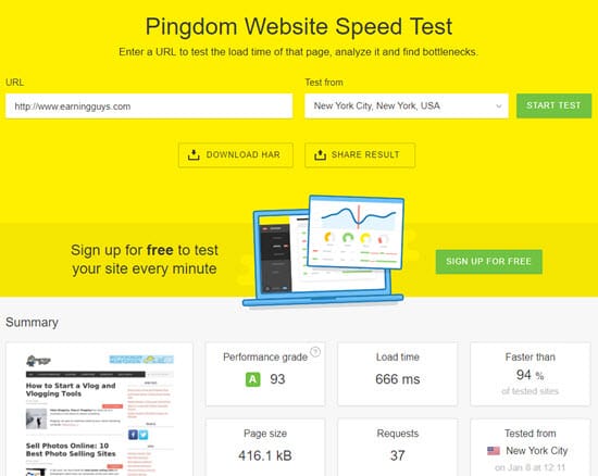 Pingdom website speed test tools