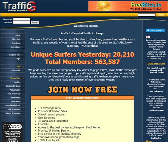 TrafficG Traffic Exchange Sites