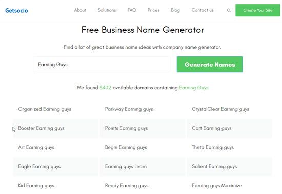 Getsocio Business Name Generators