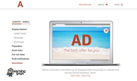 Adsterra Interstitial Ads Network