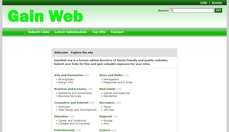 Gain Web Website Submission