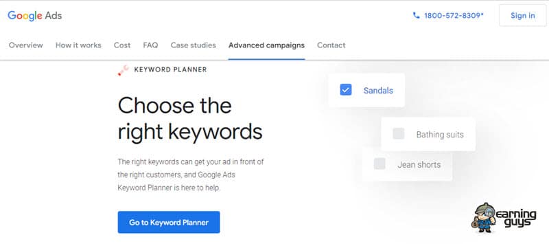 Planificador de palabras clave de Google