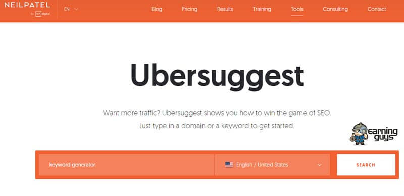 Generador de palabras clave Ubersuggest